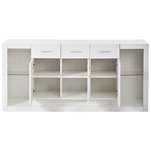 Buffet Blanc LED 160 Cm Avec Étagères Réglables, Rangements, 3 Tiroirs Et 3 Portes - Salon/cuisine