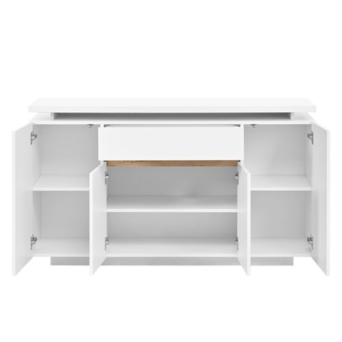 Buffet Blanc LED 140x40x80 Cm Avec Tiroir, 4 Portes, Rangement Pour Salon/cuisine