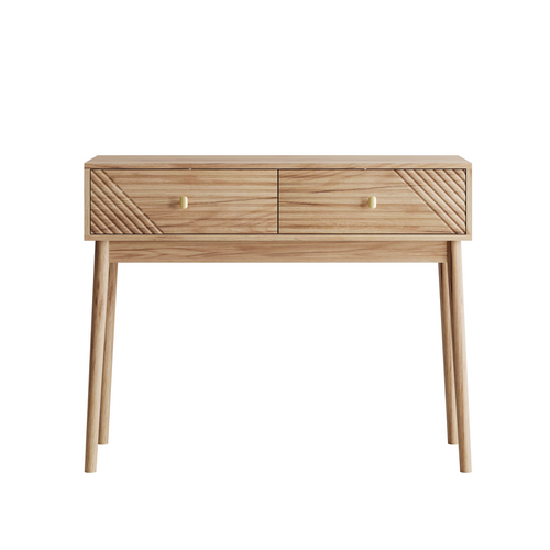 Bureau Chambre Vintage Bois Chêne, Table Console Avec 2 Tiroirs Style Mid-century