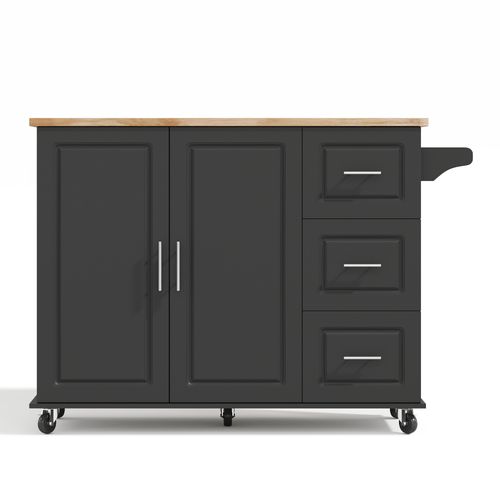 Desserte De Cuisine Pliante 137x43/76x92 Cm Noir Avec Rangements, 3 Tiroirs Et 2 Portes, à Roulettes