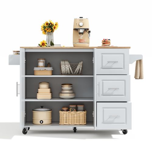 Desserte De Cuisine Pliante 137x43(76)x92 Cm Gris Avec 3 Tiroirs Et 2 Portes, à Roulettes