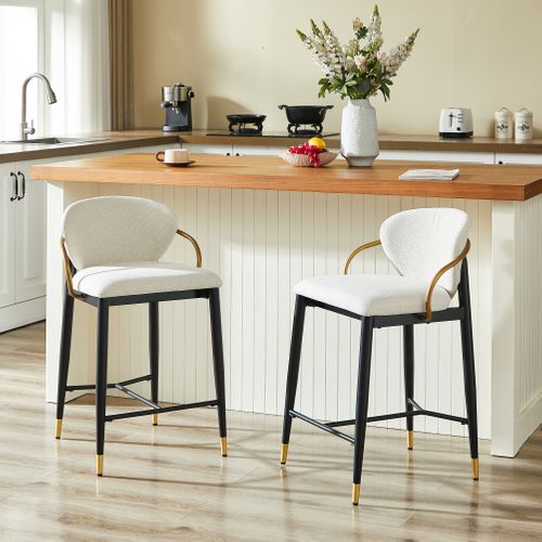 Lot De 2 Tabourets De Bar Beige En Tissu, Métal Noir Et Doré, Salle à manger