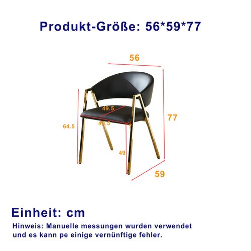 Lot De 2 Chaises De Salle à Manger Pu Noir Avec Cadre En Métal Doré