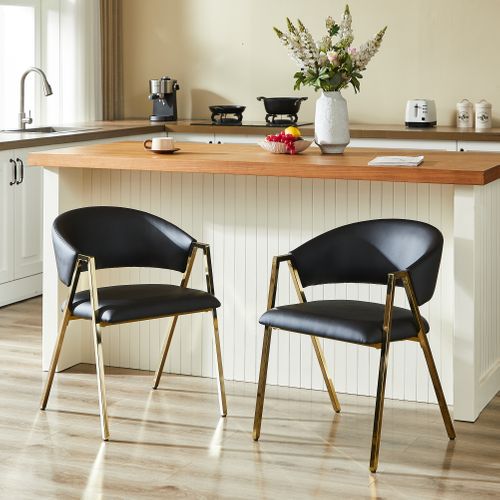 Lot De 2 Chaises De Salle à Manger Pu Noir Avec Cadre En Métal Doré