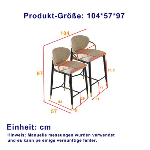Lot De 2 Tabourets De Bar En Tissu Chenille Brun Clair, Métal Noir Et Or