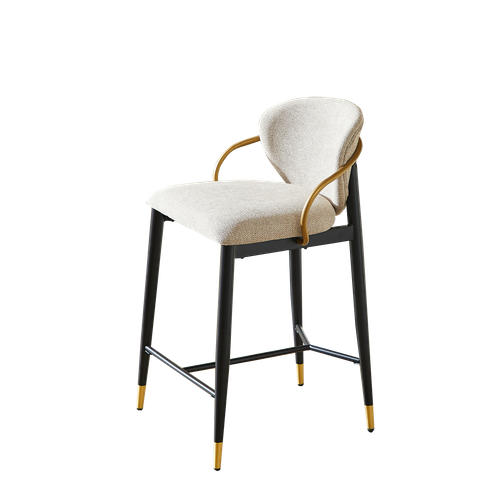 Lot De 2 Tabourets De Bar En Tissu Chenille Brun Clair, Métal Noir Et Or