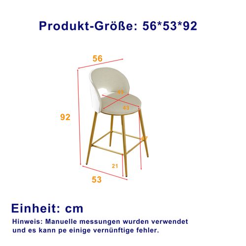 Lot De 2 Tabourets De Bar En Tissu Chenille Beige, Dossier Ajouré, Pied En Métal Doré