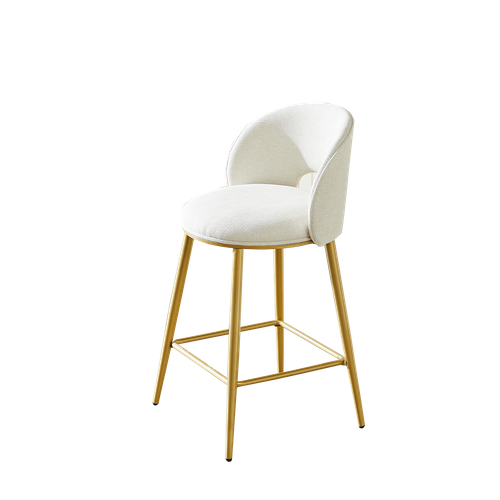 Lot De 2 Tabourets De Bar En Tissu Chenille Beige, Dossier Ajouré, Pied En Métal Doré