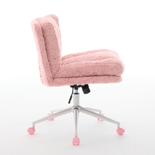Chaise De Bureau Pivotante Hauteur Réglable En Tissu Rose Avec Double Coussin