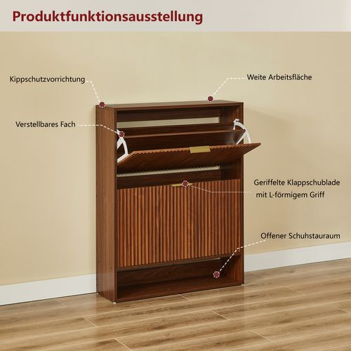 Meuble à Chaussures Étroit 24x80x102 Cm En Bois Coloris Noyer Avec 2 Abattants