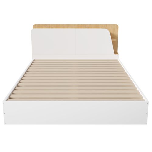 Lit Coffre 140x200 Cm 2 Places Avec Rangements, Ports USB/type-c Et LED, Pin Blanc Et Naturel