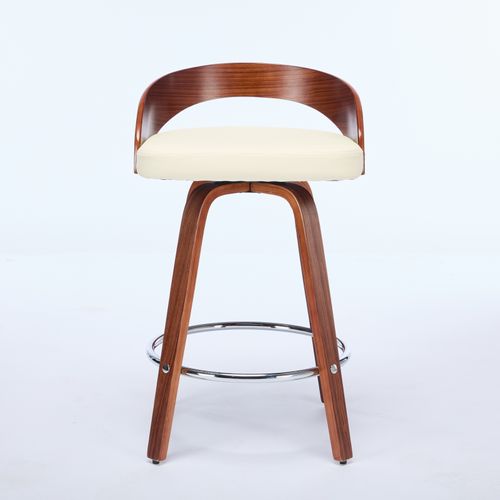 Lot De 2 Tabourets De Bar Pivotants 360° Beige En Bois Et Simili Cuir Pu