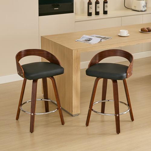 Lot De 2 Tabourets De Bar Pivotants 360° En Pu Noir, Assise 63 Cm