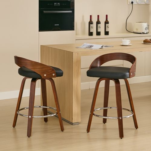 Lot De 2 Tabourets De Bar Pivotants 360° En Pu Noir, Assise 63 Cm