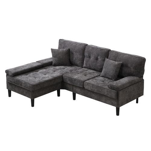 Canapé D’angle 3 Places En Tissu Chenille Gris 195x149x86 Cm Avec Pouf