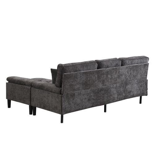 Canapé D’angle 3 Places En Tissu Chenille Gris 195x149x86 Cm Avec Pouf