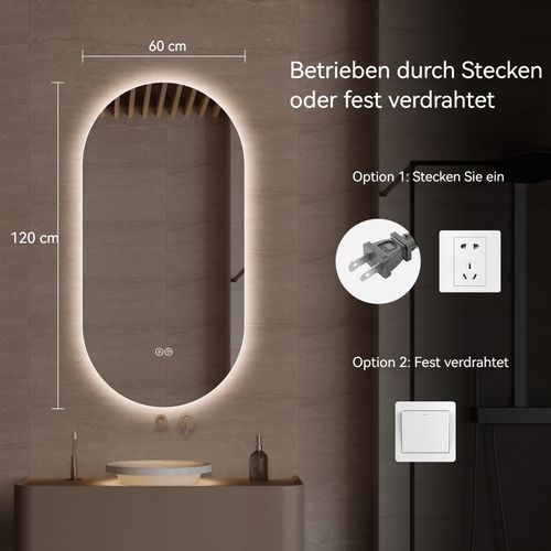 Miroir Salle De Bain LED Tactile Antibuée 60x120 Cm Verre Argenté