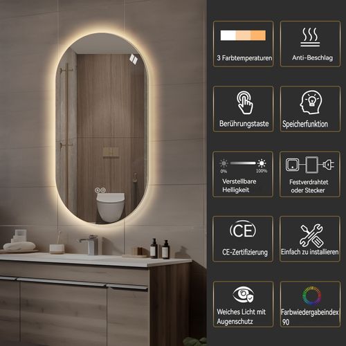 Miroir Salle De Bain LED Tactile Antibuée 60x120 Cm Verre Argenté