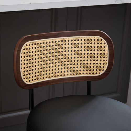 Lot De 3 Tabourets De Bar Pivotants, Dossier Cannage, Pu Noir