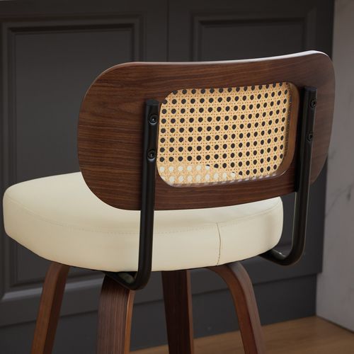 Lot De 2 Tabourets De Bar Pivotants, Pu Beige, Cadre Bois Noyer