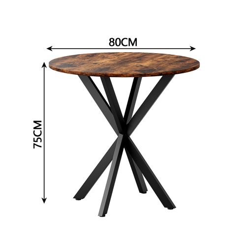 Table à Manger Ronde 80x80 Cm Style Industriel Bois Marron Vintage Et Métal Noir