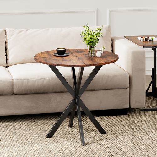 Table à Manger Ronde 80x80 Cm Style Industriel Bois Marron Vintage Et Métal Noir