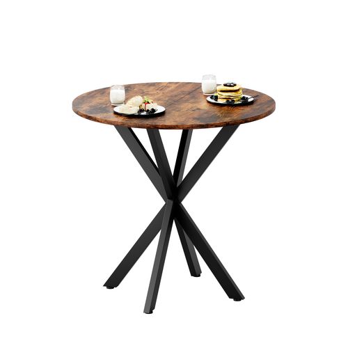 Table à Manger Ronde 80x80 Cm Style Industriel Bois Marron Vintage Et Métal Noir