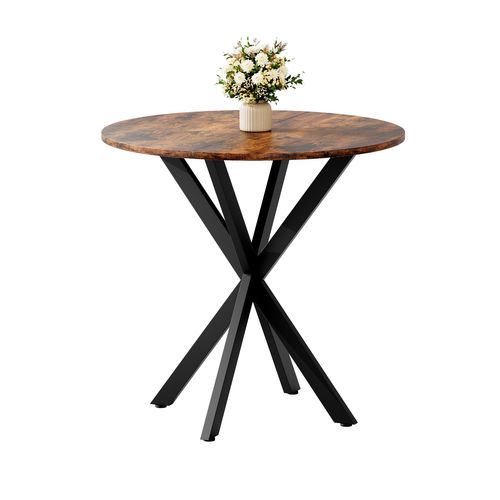 Table à Manger Ronde 80x80 Cm Style Industriel Bois Marron Vintage Et Métal Noir