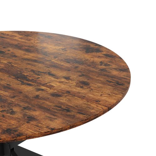Table à Manger Ronde 80x80 Cm Style Industriel Bois Marron Vintage Et Métal Noir