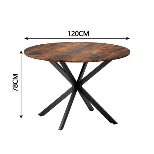 Table à Manger Ronde D.120 Cm Style Industriel Bois Marron Vintage Et Métal Noir