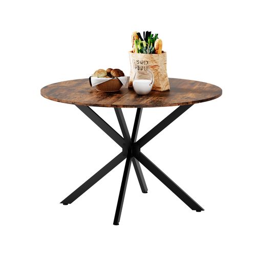 Table à Manger Ronde D.120 Cm Style Industriel Bois Marron Vintage Et Métal Noir