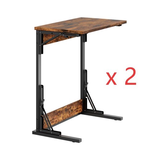 Lot De 2 Tables D’appoint Pliables Chambre Et Salon, Métal Noir Et Bois Brun Rustique