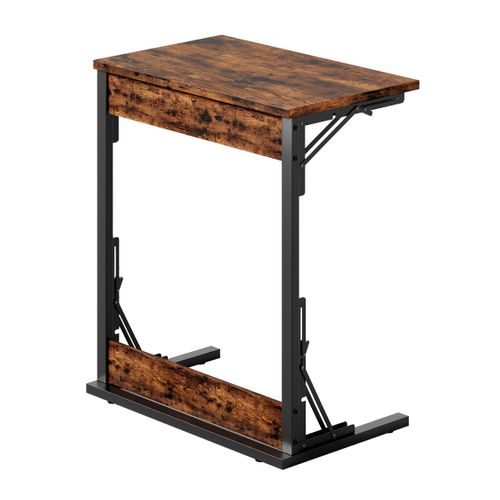 Lot De 2 Tables D’appoint Pliables Chambre Et Salon, Métal Noir Et Bois Brun Rustique