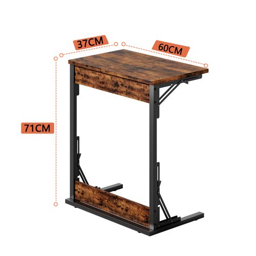 Table D’appoint Pliable En C Chambre Et Salon, En Métal Noir Et En Bois Brun Rustique