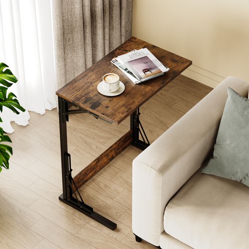 Table D’appoint Pliable En C Chambre Et Salon, En Métal Noir Et En Bois Brun Rustique