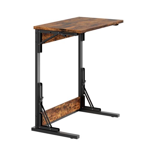 Table D’appoint Pliable En C Chambre Et Salon, En Métal Noir Et En Bois Brun Rustique