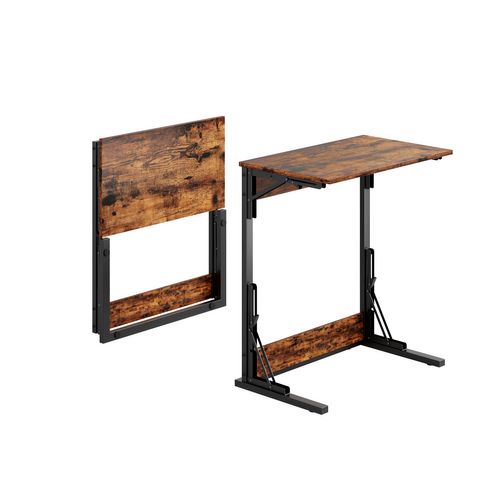 Table D’appoint Pliable En C Chambre Et Salon, En Métal Noir Et En Bois Brun Rustique