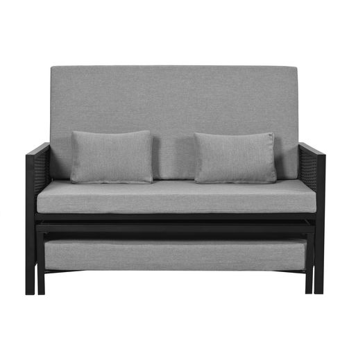 Canapé Convertible De Jardin 2 Places Réglable Avec Repose-pieds Rabattable, Métal Et Tissu Gris