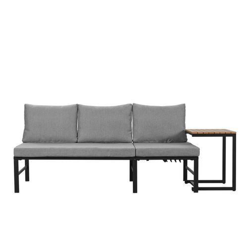 Canapé D'extérieur 3 Places Gris Inclinable 5 Positions Avec Table, Acier Galvanisé