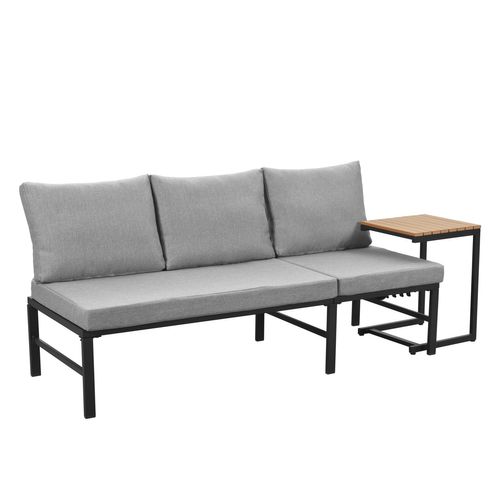 Canapé D'extérieur 3 Places Gris Inclinable 5 Positions Avec Table, Acier Galvanisé