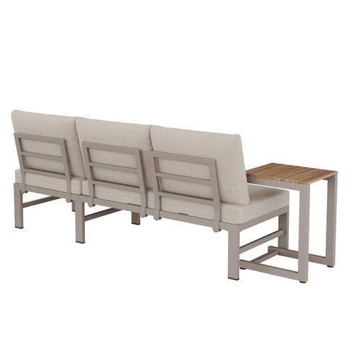 Canapé D'extérieur 3 Places Beige Inclinable 5 Positions Avec Table, Acier Galvanisé