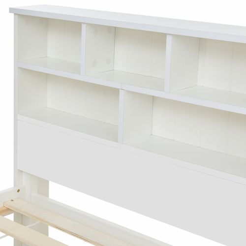 Lit Avec Rangement 140x200 Cm - Lit Double Avec Tiroirs Et Tête De Lit - Pin + Mdf - Blanc