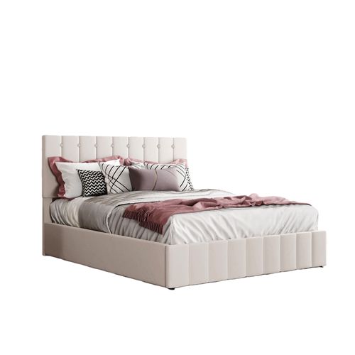 Lit Coffre 140x200 Cm - Lit Avec Rangement Intégré Et Mécanisme Hydraulique, Velours Blanc