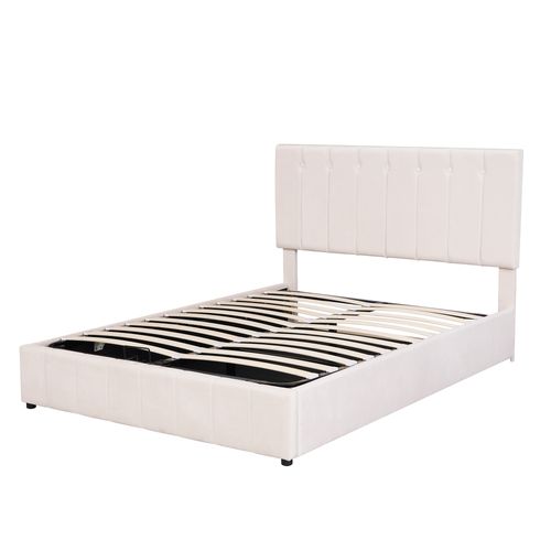 Lit Coffre 140x200 Cm - Lit Avec Rangement Intégré Et Mécanisme Hydraulique, Velours Blanc