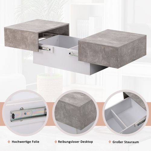 Table Basse Design Moderne, Plateau Coulissant, Rangement, Structure En Panneau De Particules, Gris