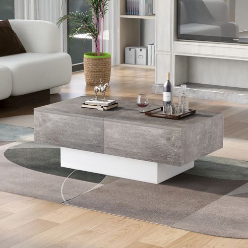 Table Basse Design Moderne, Plateau Coulissant, Rangement, Structure En Panneau De Particules, Gris