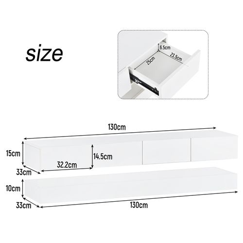 Meuble TV Mural, LED 16 Couleurs, Grand Rangement, 2 Armoires Et 4 Tiroirs, Mdf, Blanc