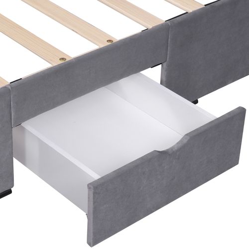 Lit Avec Rangement 160x200 Cm - Lit Double Capitonné Avec 4 Tiroirs - Velours - Gris