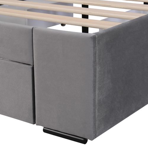 Lit Avec Rangement 140x200 Cm - Lit Double Capitonné Avec 4 Tiroirs - Velours - Gris