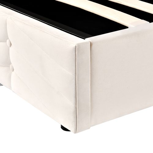 Lit Coffre 140x200 Cm - Lit Double Capitonné Avec Tête De Lit Réglable - Velours - Beige